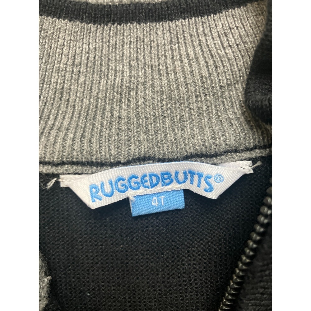 RuggedButts Quarter Zip Sweater Toddler Boys 4T Black Cotton Knitted Pullover - Picture 6 of 11